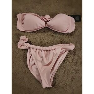 Wild Fable Women's Removable Rosette Bandeau Bikini Set Size XS Pink